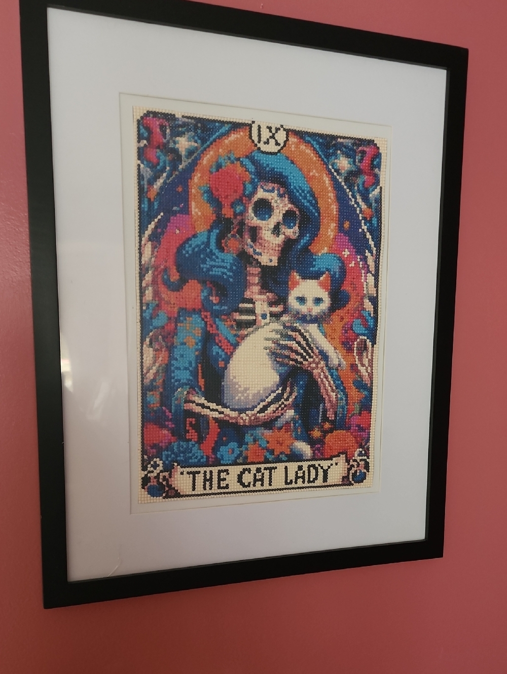 Framed 'The Cat Lady' Colorful Skull & Cat Wall Art - Blue/Orange